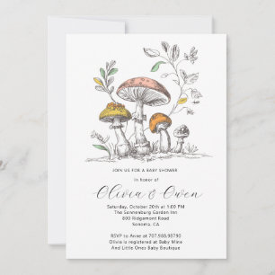 Watercolor Woodland Mushrooms Baby Shower Invitation