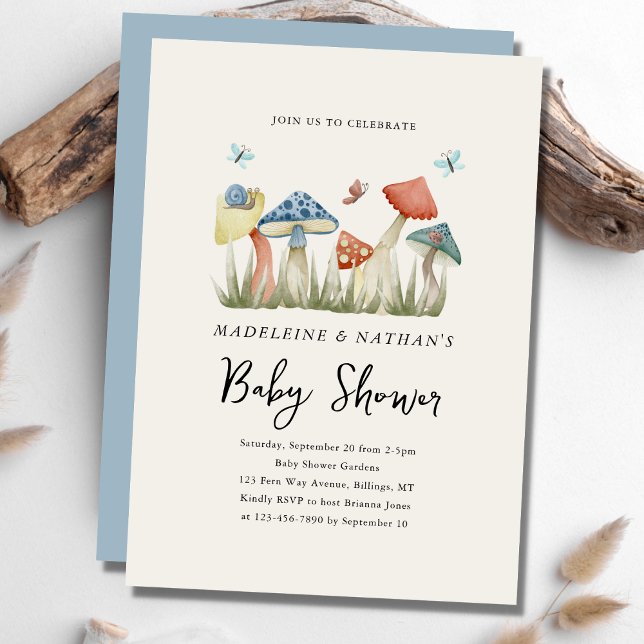 Watercolor Woodland Mushrooms Couple's Baby Shower Invitation (Creator Uploaded)