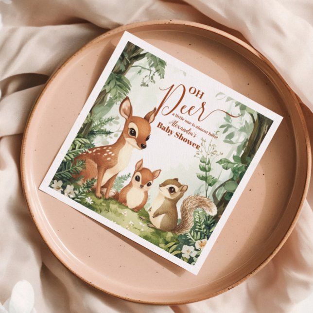 Watercolor Woodland Oh Deer Baby Shower Napkin (Creator Uploaded)