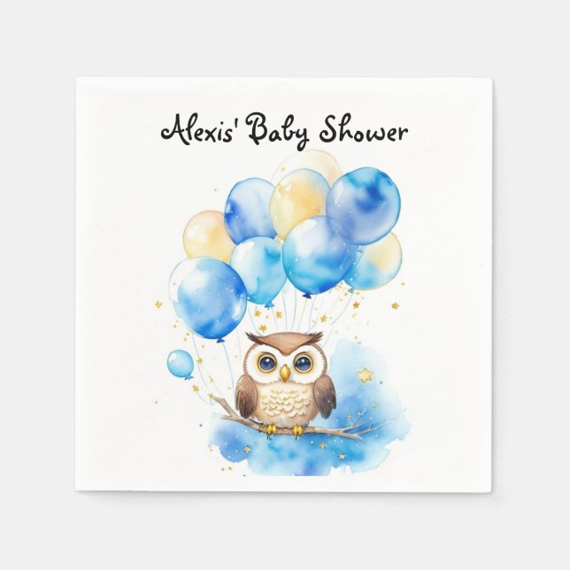 Watercolor Woodland Owl Baby Shower Napkin (Front)