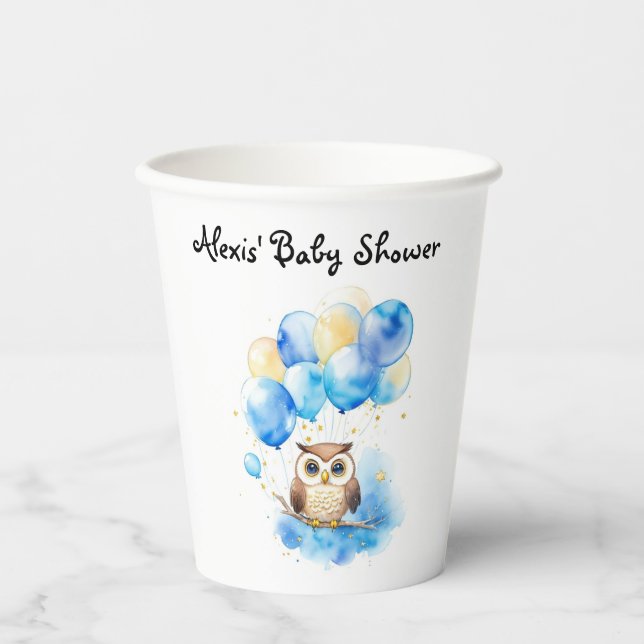 Watercolor Woodland Owl Baby Shower Paper Cups (Front)
