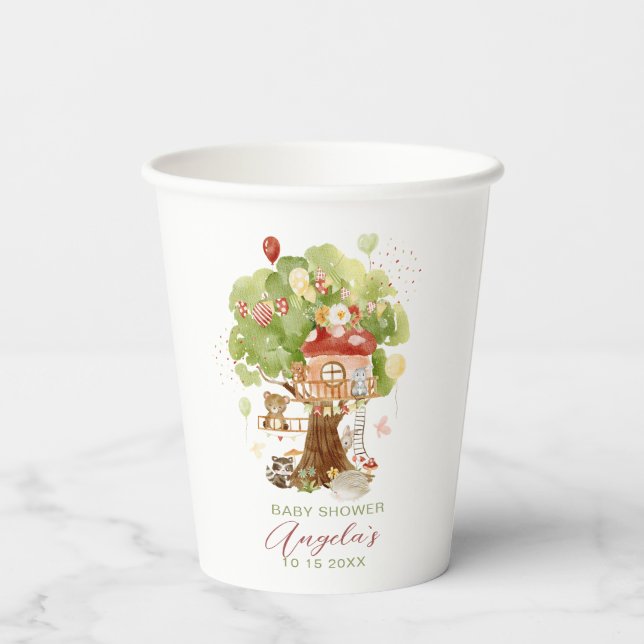 Watercolor Woodland party  baby shower Paper Cups (Back)