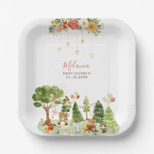  Watercolor Woodland party  baby shower Paper Plate