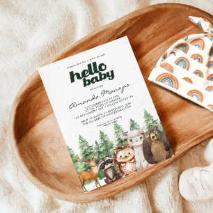 Watercolor Woodland Pine Trees Winter Baby Shower Invitation