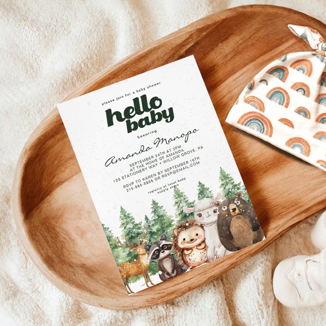 Watercolor Woodland Pine Trees Winter Baby Shower Invitation (Creator Uploaded)