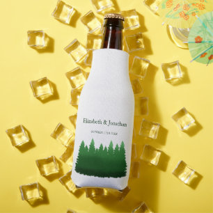 Watercolor Woodland Pines Wedding Bottle Cooler
