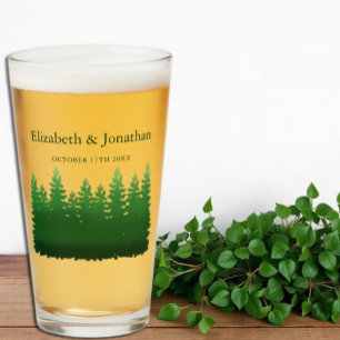 Watercolor Woodland Pines Wedding Glass