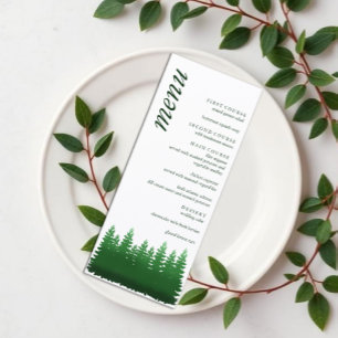Watercolor Woodland Pines Wedding Menu