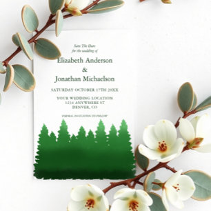 Watercolor Woodland Pines Wedding Save The Date