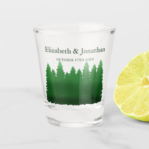 Watercolor Woodland Pines Wedding Shot Glass