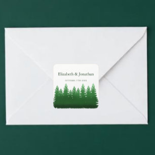 Watercolor Woodland Pines Wedding Square Sticker