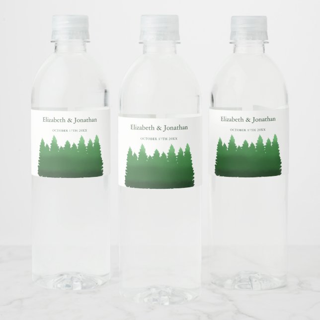Watercolor Woodland Pines Wedding Water Bottle Label (Bottles)