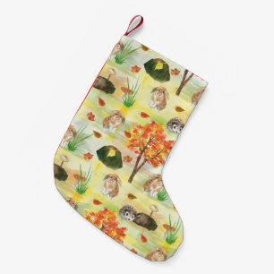 Watercolor Woodland Rabbit ,Hedgehog Small Christmas Stocking