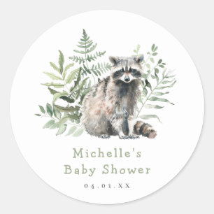 Watercolor Woodland Racoon Baby Shower Classic Round Sticker