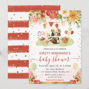 Watercolor Woodland Racoon Baby Shower Invitation