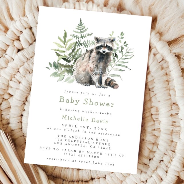 Watercolor Woodland Racoon Baby Shower Invitation (Creator Uploaded)