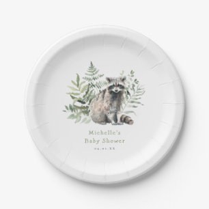 Watercolor Woodland Racoon Baby Shower Paper Plate