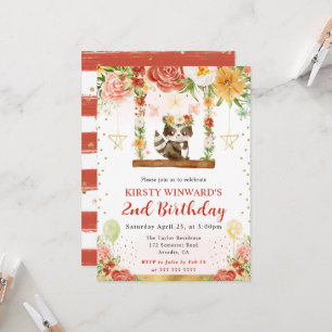Watercolor Woodland Racoon Kids Birthday Invitation