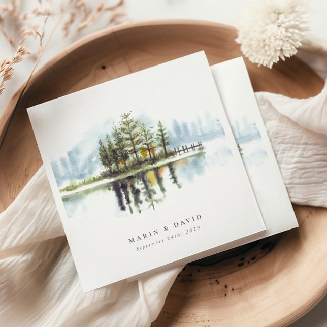 Watercolor Woodland Rustic Lake Wedding Napkin (Creator Uploaded)