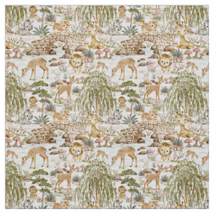 Watercolor Woodland Safari Animals Fabric