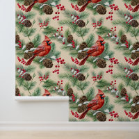 Watercolor Woodland Snow Pine Branch Cardinal Bird