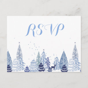 Watercolor Woodland Snowflakes Winter Invitation Postcard