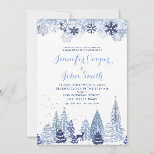 Watercolor Woodland Snowflakes Winter Wedding  Inv Invitation