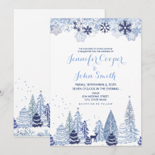 Watercolor Woodland Snowflakes Winter Wedding Invitation