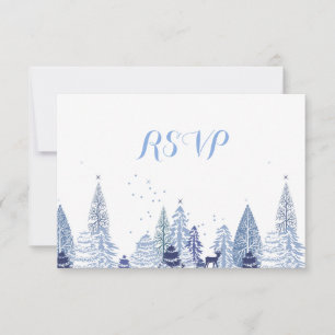 Watercolor Woodland Snowflakes Winter Wedding RSVP Card