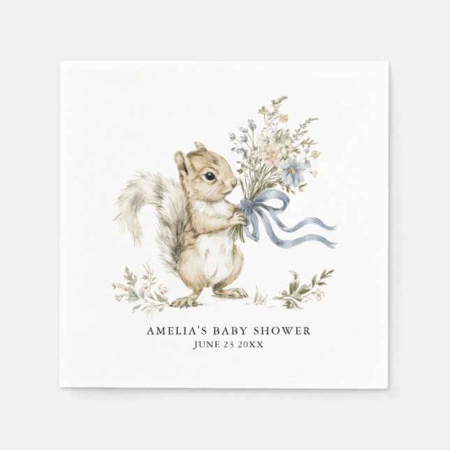 Watercolor Woodland Squirrel Baby Shower Napkin (Front)