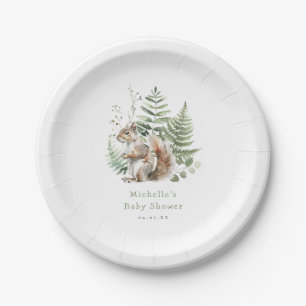 Watercolor Woodland Squirrel Baby Shower Paper Plate