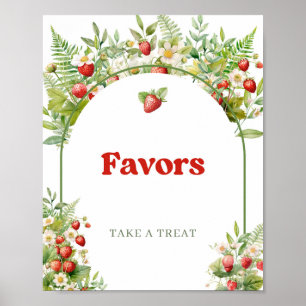 Watercolor Woodland Strawberry Berry Sweet favours Poster