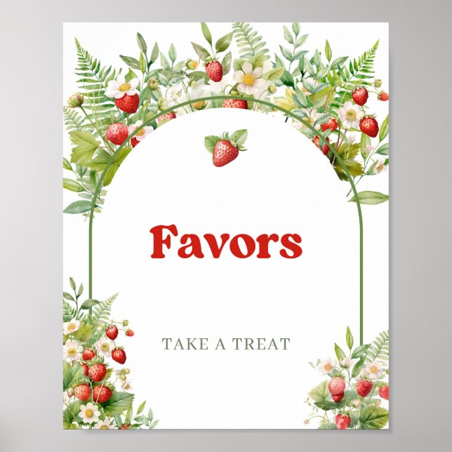 Watercolor Woodland Strawberry Berry Sweet favours Poster (Front)