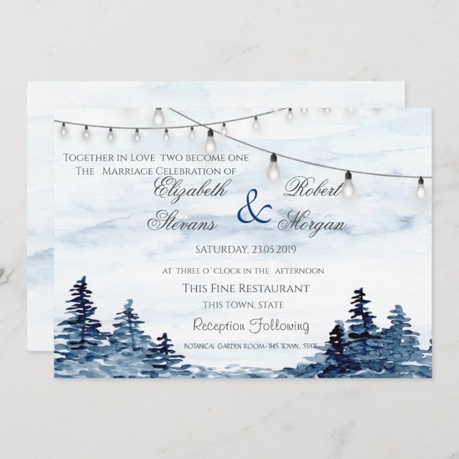 Watercolor Woodland String LightWedding Invitation (Front/Back)