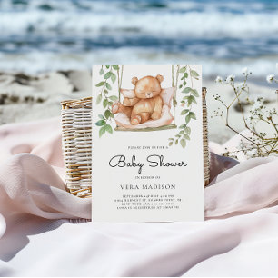 Watercolor Woodland Teddy Bear Baby Shower Invitation