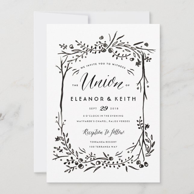 Watercolor Woodland Wedding Invitation - Union (Front)