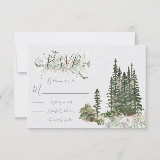 Watercolor Woodland Wedding response cards RSVP (Front)