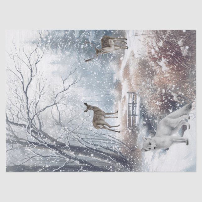 Watercolor Woodland Winter Deer Tissue Paper (Front)