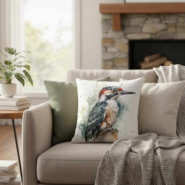 Watercolor Woodland Woodpecker Cushion (Creator Uploaded)