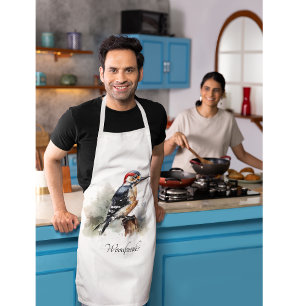 Watercolor Woodland Woodpecker, custom Apron