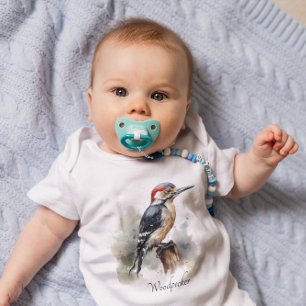 Watercolor Woodland Woodpecker, custom Baby Bodysuit