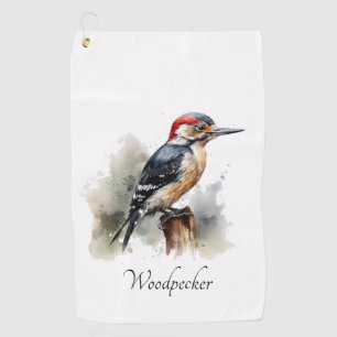 Watercolor Woodland Woodpecker, custom Golf Towel