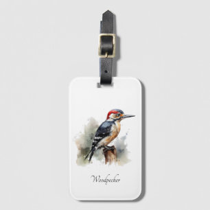 Watercolor Woodland Woodpecker, custom Luggage Tag