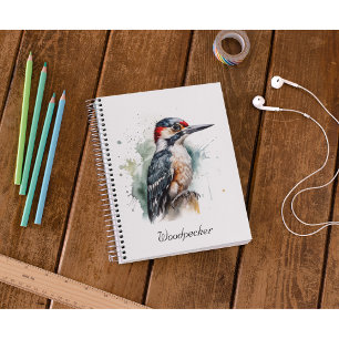 Watercolor Woodland Woodpecker, custom Notebook