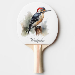 Watercolor Woodland Woodpecker, custom Ping Pong Paddle