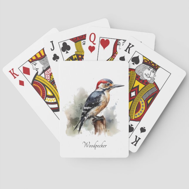 Watercolor Woodland Woodpecker, custom Playing Cards (Back)