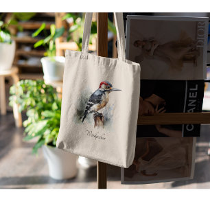 Watercolor Woodland Woodpecker, custom Tote Bag