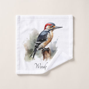 Watercolor Woodland Woodpecker, custom Wash Cloth