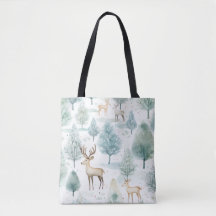 Watercolor WoodlandDeer In Winter Forest Christmas