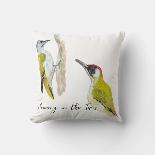Watercolor woodpeckers cushion (Front)